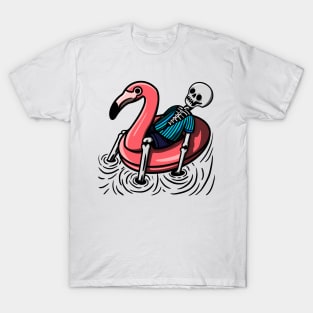 Skeleton on Flamingo Float T-Shirt